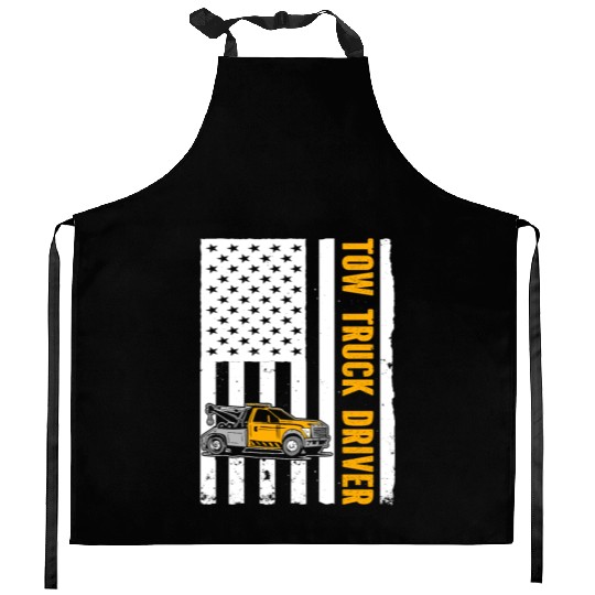 US Flag Tow Truck Driver Kitchen Aprons