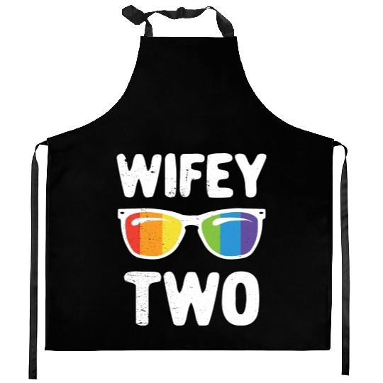 Wife Two Funny Lgbt Lesbian Couple LGBT Pride Gay Kitchen Aprons