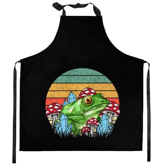 Retro Realistic Toad Frog Mushrooms Kitchen Aprons