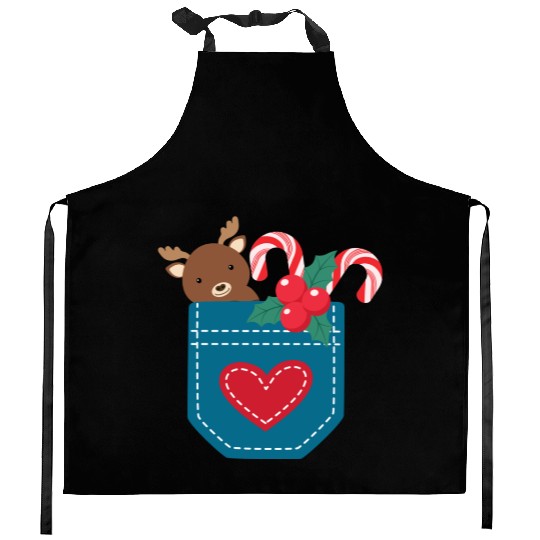 Christmas moose peppermint pocket Kitchen Aprons