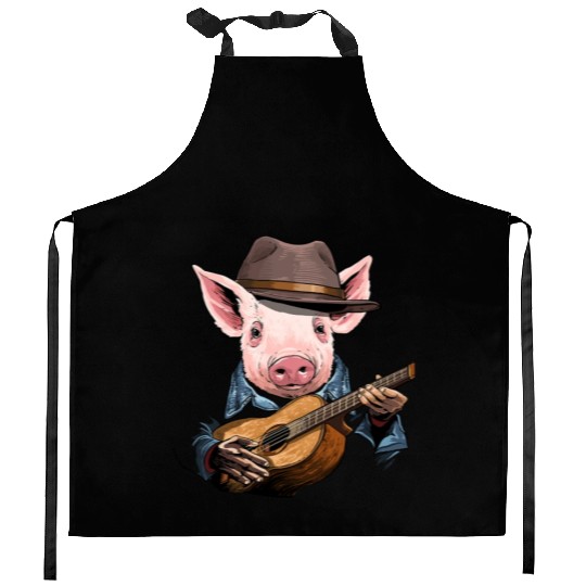Acoustic Guitar Pig Guitar Player Farm Animal Kitchen Aprons