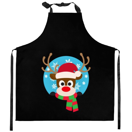Cute Rudolph Red-Nosed Reindeer Christmas Design Kitchen Aprons