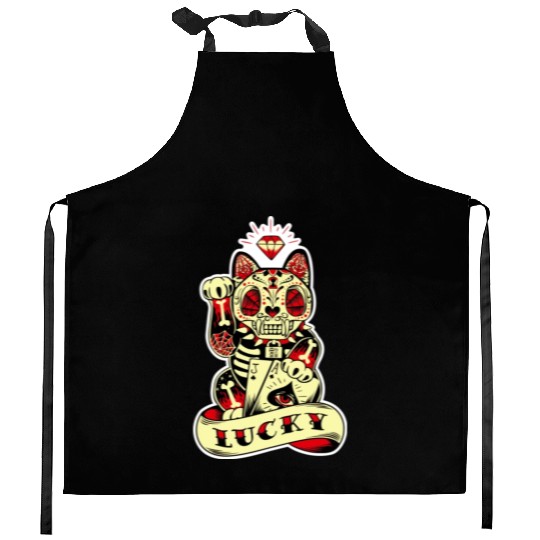 lucky cat Skull Candy Kitchen Aprons
