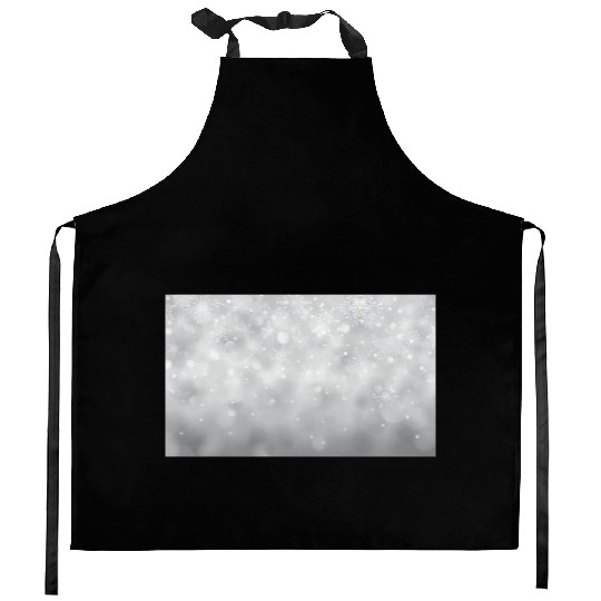 Grey Bokeh Christmas Snowflakes Kitchen Aprons