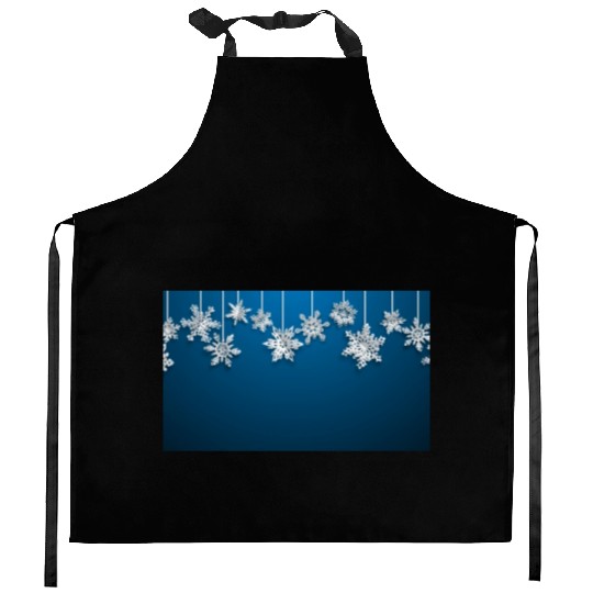 Elegant Hanging Snowflakes Navy Blue Kitchen Aprons