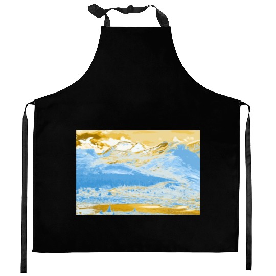 Golden Blue Mountain Lake Kitchen Aprons