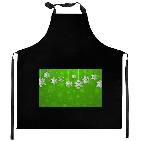 Elegant Hanging Snowflakes Green Kitchen Aprons