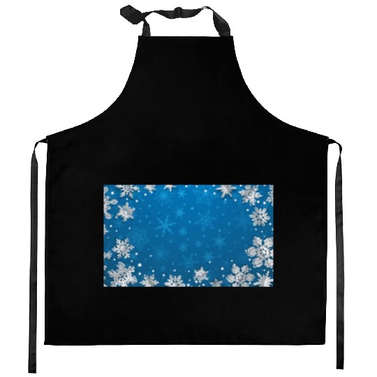 Winter Snowflakes Navy Blue Pattern Kitchen Aprons