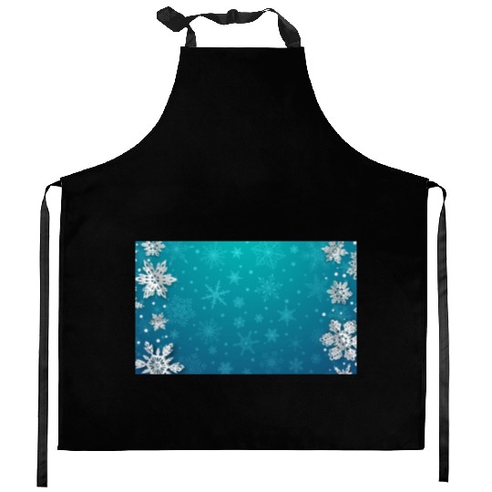 Winter Snowflakes Teal Pattern Kitchen Aprons