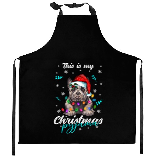 Winter Christmas Pyjama French Bulldog Kitchen Aprons