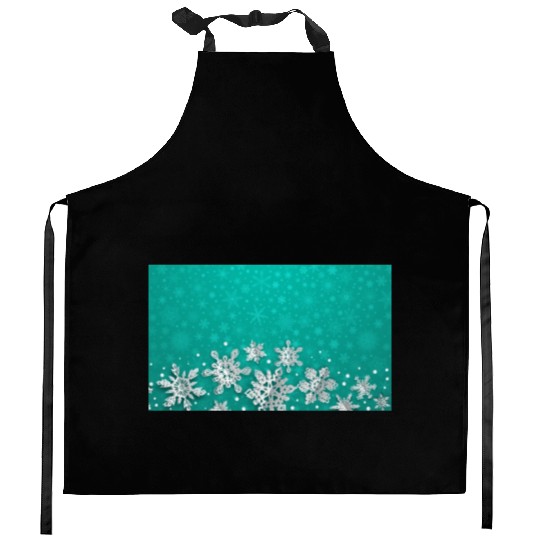Teal Snowflakes Pattern Kitchen Aprons