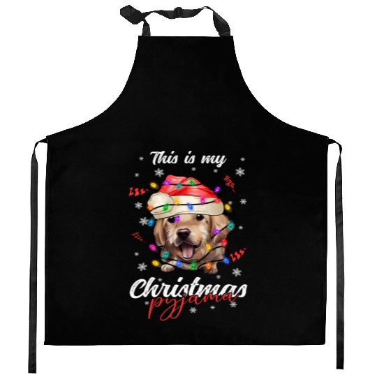 Winter Christmas Pyjama Golden Retriever Kitchen Aprons