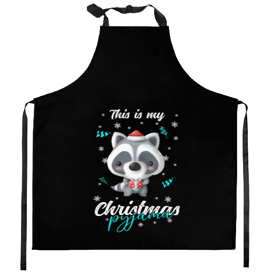 Winter Christmas Pyjama Raccoon Kitchen Aprons