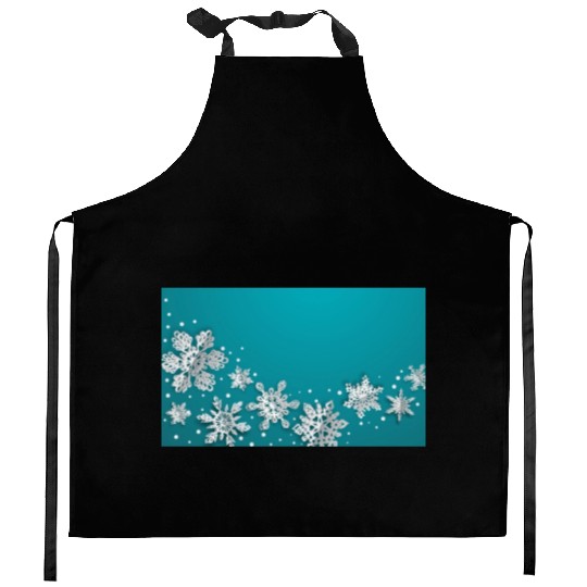 Christmas Snowflakes Teal Winter Kitchen Aprons