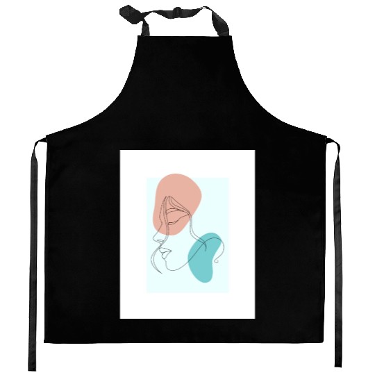 beige minimalist woman line art Kitchen Aprons