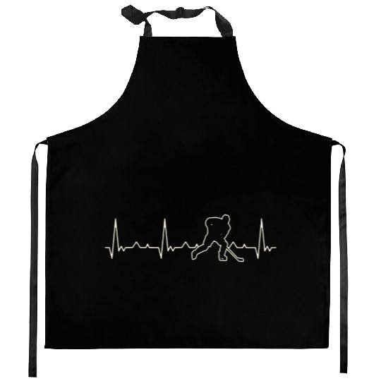 Ice Hockey Player Puck Skating. Heart. Love. EKG. Kitchen Aprons