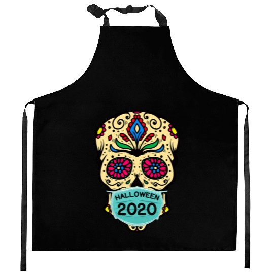 Sugar Skull Wearing Face Mask | Day of the Dead Kitchen Aprons