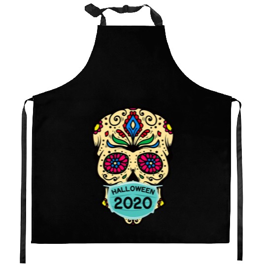 Sugar Skull Wearing Face Mask | Day of the Dead Kitchen Aprons
