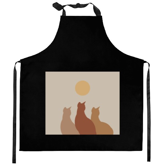 Abstract Boho Cats Relaxed Aesthetic Beige Minimal Kitchen Aprons