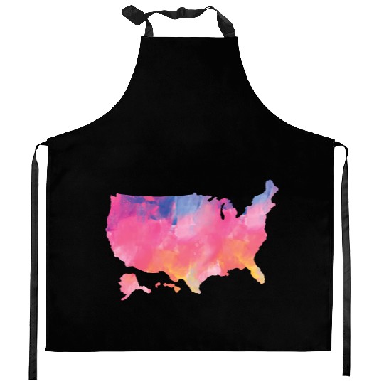 USA Map Watercolor Art America Kitchen Aprons