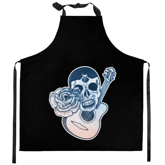Grotesque Rock And Roll Skull & Guitar Kitchen Aprons