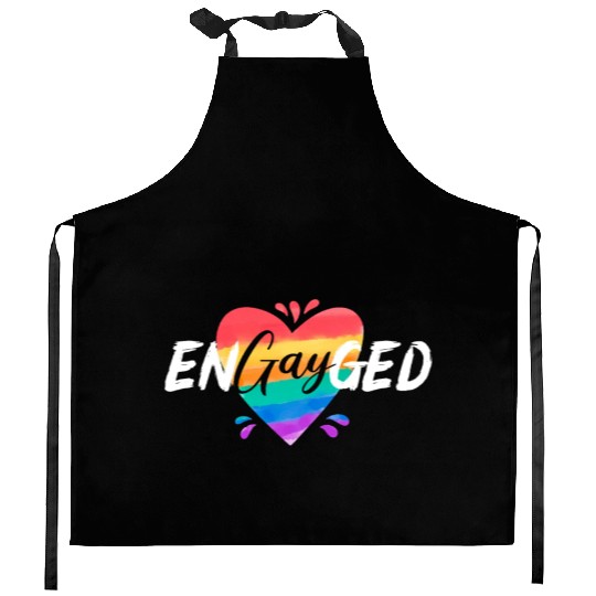 Engayged Rainbow Pride Month LGBTQ Gay Pride Kitchen Aprons