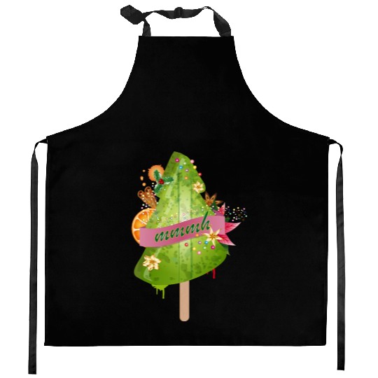 glowing Christmas tree ice cream and decoration Kitchen Aprons