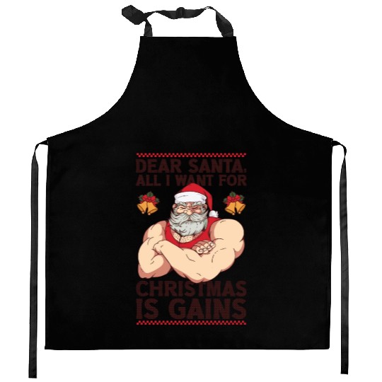 Dear Santa Christmas Gym Training Holiday Workout Kitchen Aprons