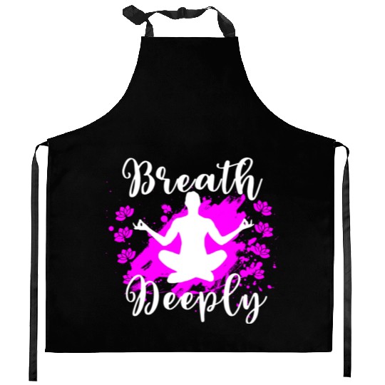 Yoga Kitchen Aprons Breath Deeply Pink Lotus Gift Kitchen Aprons