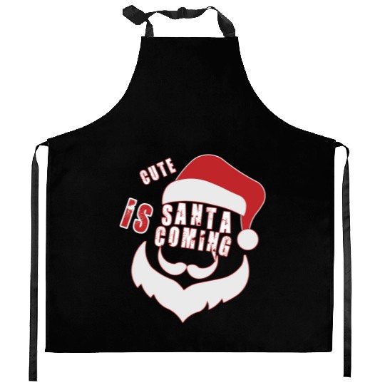 Christmas Cute Santa Is Coming Santa Candy Cane Kitchen Aprons
