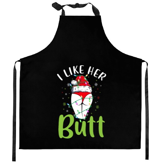 I Like Her Butt Christmas Light Matching Santa Kitchen Aprons
