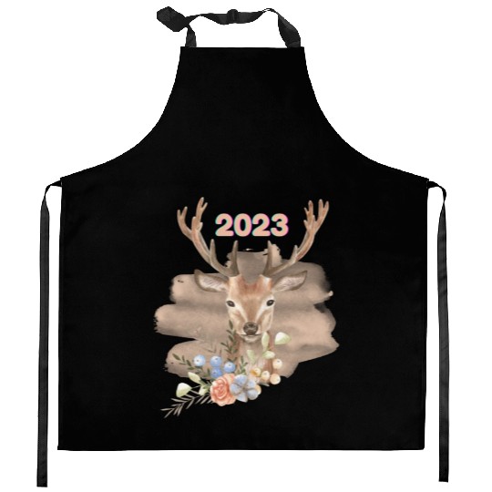Brown Beige Watercolor Illustrated Deer Kitchen Aprons