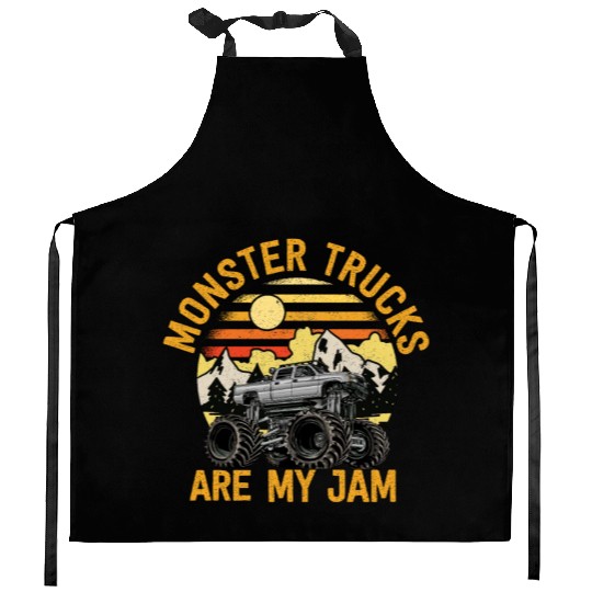 Monster Trucks Are My Jam Vintage Retro Kitchen Aprons