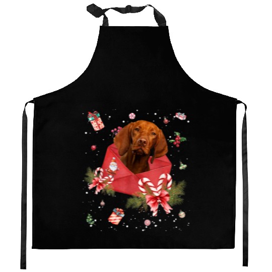 Vizsla Dog In Christmas Card Ornament Pajama Xmas Kitchen Aprons