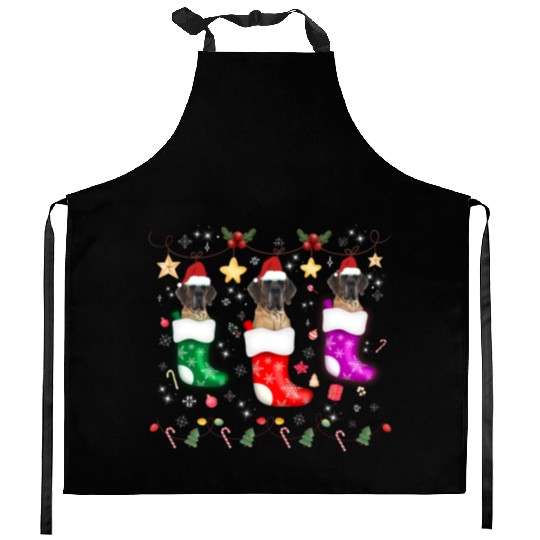Great Dane Christmas Lights Gift Funny Xmas Dog Kitchen Aprons