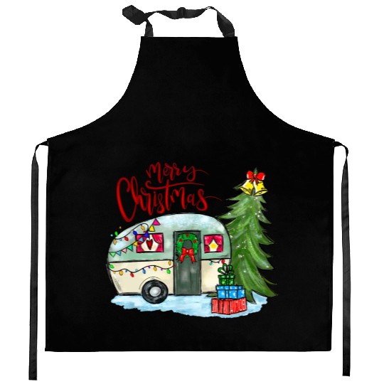 Merry Christmas Happy Camper Funny Camping Life Kitchen Aprons
