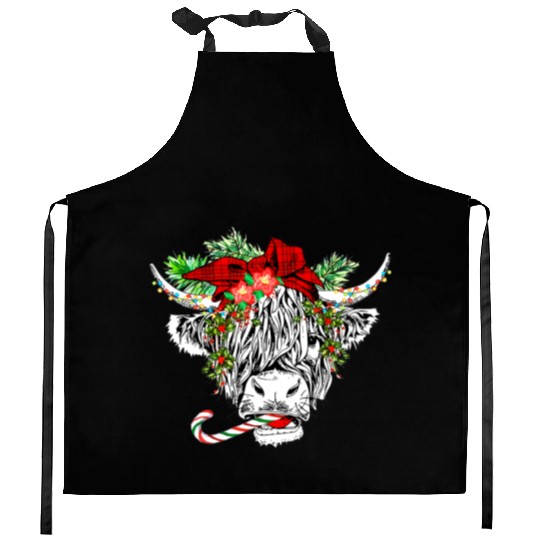 Christmas Highland Cow Merry Christmas Kitchen Aprons