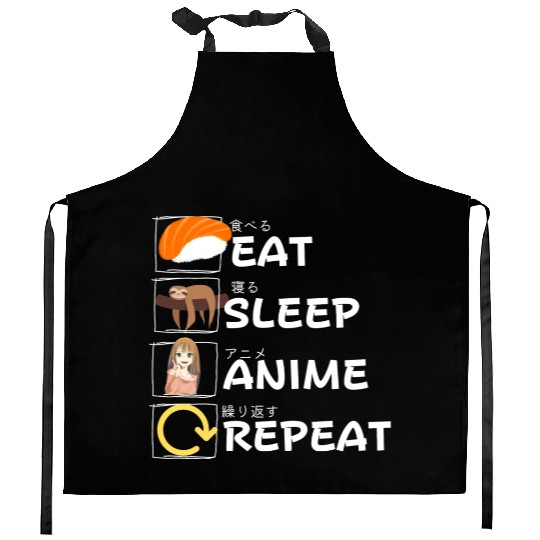 Eat Sleep Anime Repeat Kitchen Aprons, Anime Manga