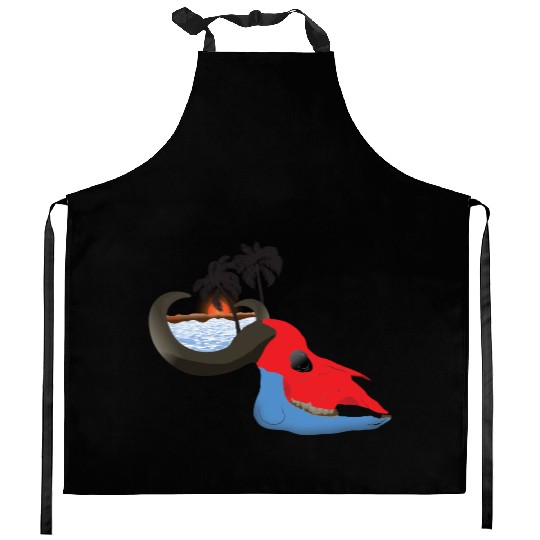 buffalo skull colorful Kitchen Aprons