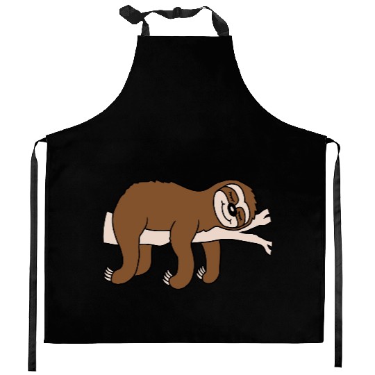 Tired sloth sleeping cartoon Kitchen Aprons