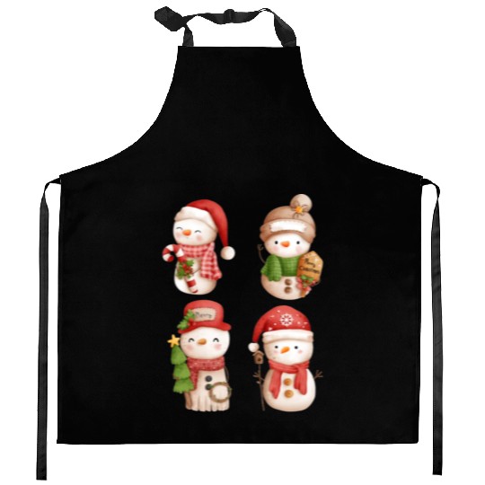 Snowmen in christmas mode happy holidays Kitchen Aprons