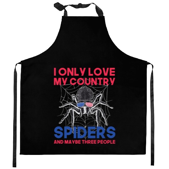 I love america and spiders and maybe three people Kitchen Aprons
