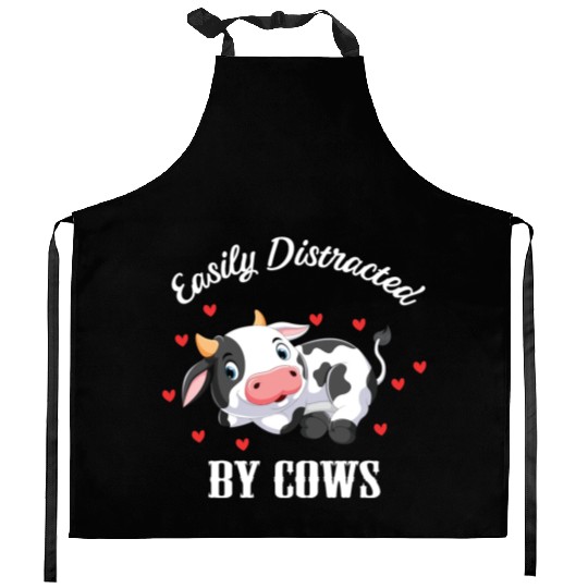 Easiliy Distracted By Cows Cute Farmer Farm Animal Kitchen Aprons