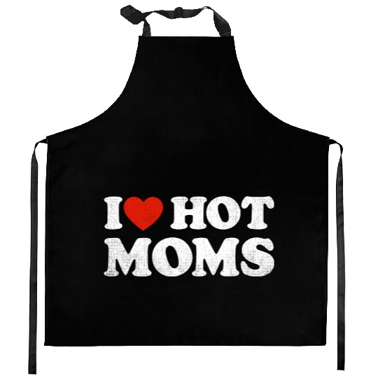 I Heart Hot Moms Y2K Adult Humor Distressed I Kitchen Aprons