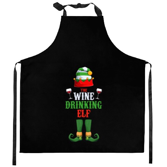 Chistmas Season The Wine Drinking Elf Kitchen Aprons