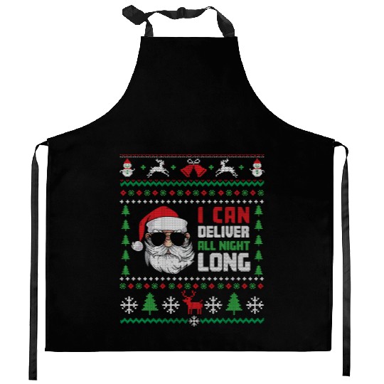 Cool Santa Can Deliver All Night Ugly Christmas Kitchen Aprons