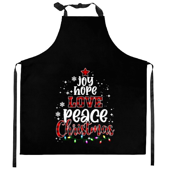 Joy Hope Love Peace Christmas Red Buffalo Plaid Kitchen Aprons