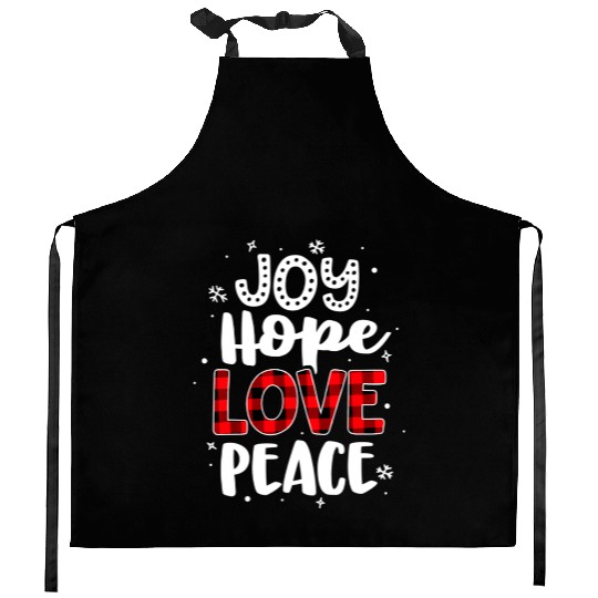 Joy Hope Love Peace Red Buffalo Plaid Christmas Kitchen Aprons