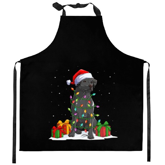 Black Lab Labrador Christmas Lights Pajama Dog Kitchen Aprons