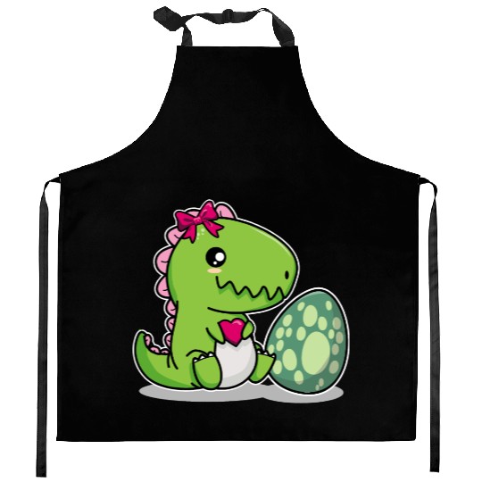 Big sister cute dino siblings boy girl heart love Kitchen Aprons